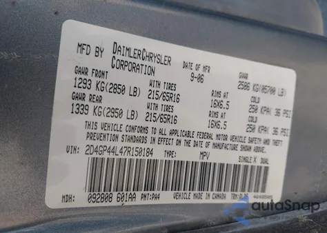 2007 Dodge Grand Caravan Sxt from USA, damaged, VIN 2D4GP44L47R150184